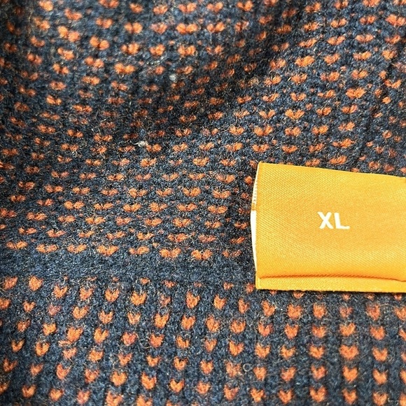 Hugo Boss Men’s Shawl Collar Virgin Wool Sweater XL — Navy & Brick Brown Knit - Picture 9 of 10